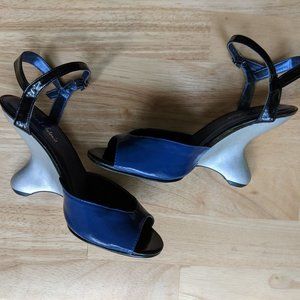 Michael Antonio Blue & Silver Wedge Heels